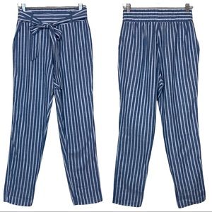 Lydelle Striped Tie Waist Lightweight Beachy Cotton Straight Leg Ankle Pants M